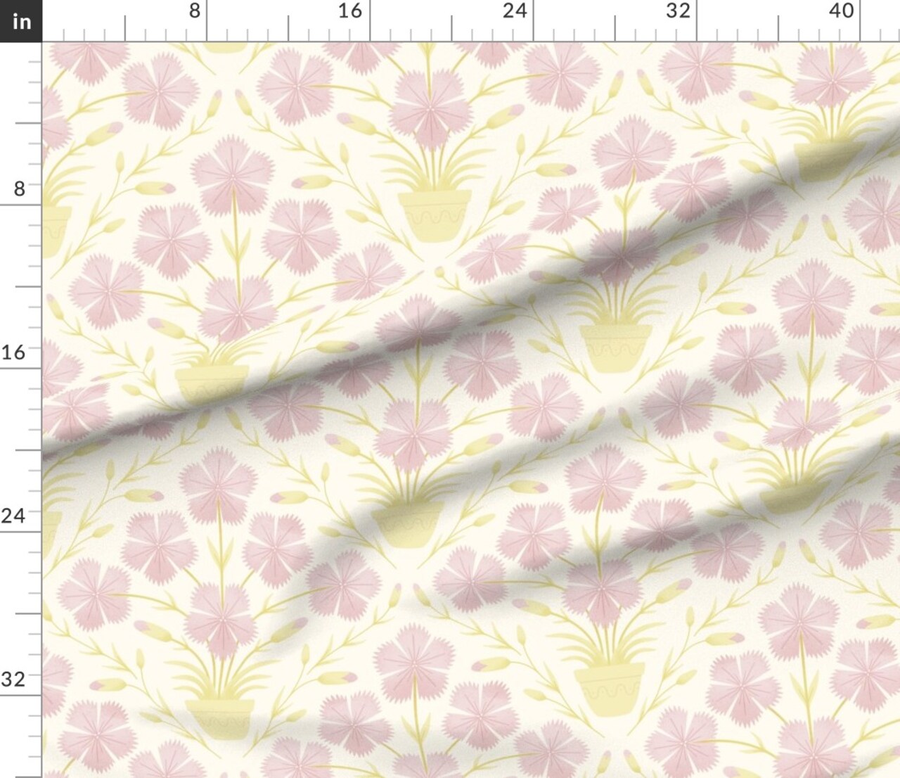 Pastel Floral Flower Damask Pink And Yellow Soft Hues Feminine Spring Cottagecore Custom Printed Fabric by Spoonflower Various Fabrics by the Yard or Fat Quarter